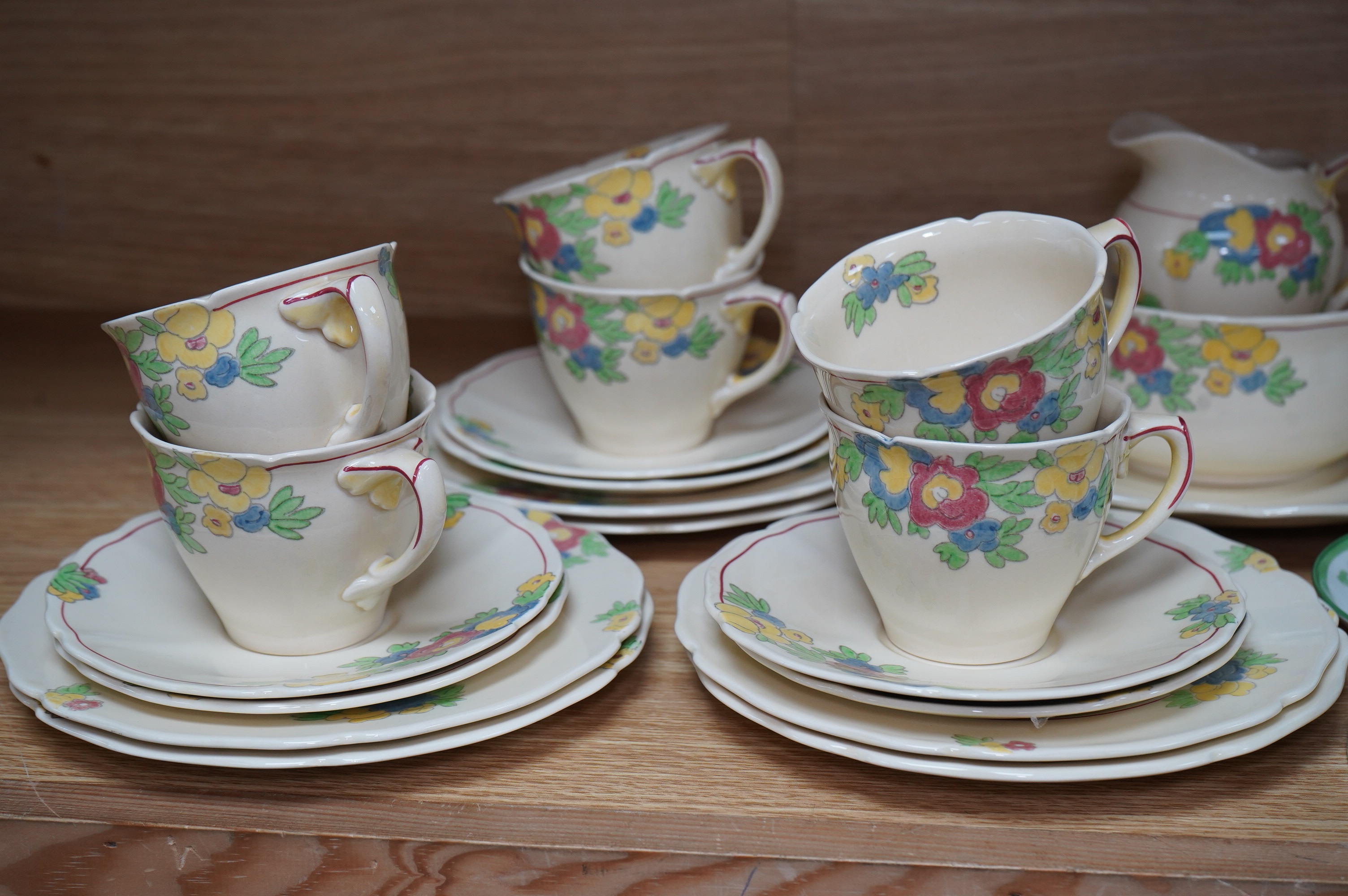 Foley Peacock Potteries teaware, a Doulton Minden pattern part teaset and a Shelley ashtray. Condition - good